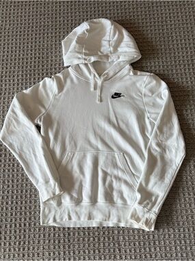Nike White Hoodie with Black Swoosh Chest Logo